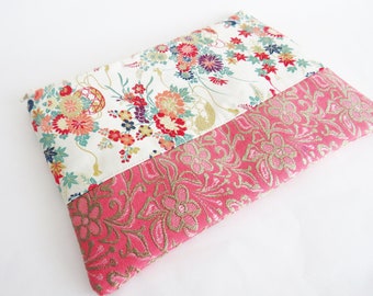 Clutch bag, vintage Japanese obi fabrics, cream and pink floral clutch bag, gifts for her, gifts for women, wedding clutch, evening purse