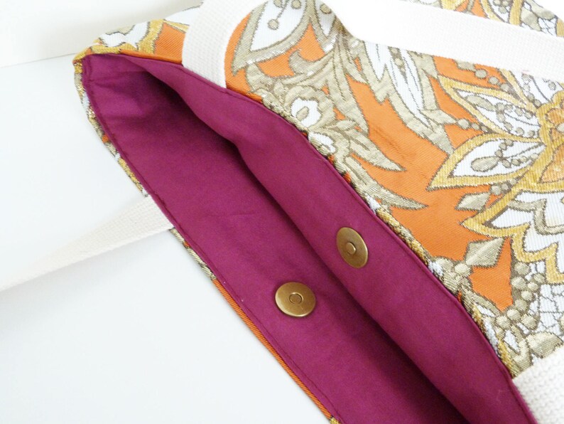 orange and metallic decorative vintage Japanese obi fabric vintage obi handbag Tote bag
