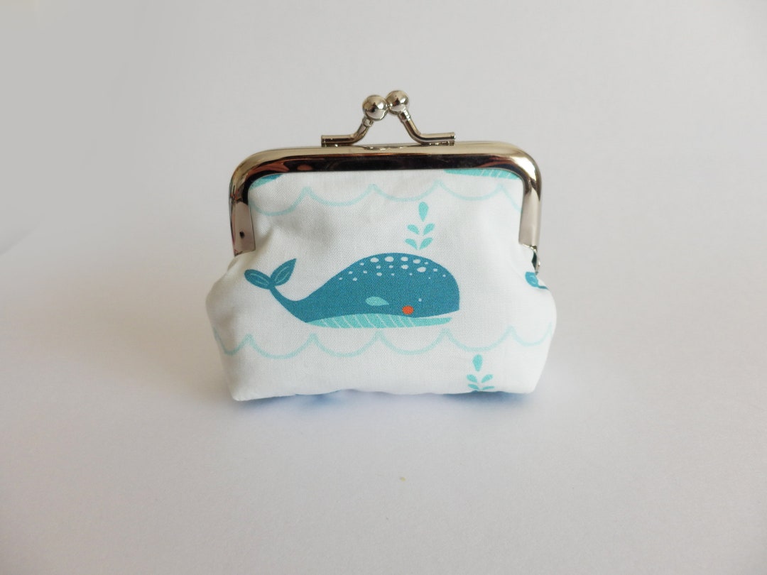 Whale Coin Purse White Cotton Whale Print Whale Purse Coin Etsy