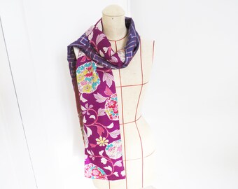 Purple kimono scarf, vintage Japanese fabric, Japanese gift, Japan lover gift, gifts for her, gifts for women, silk scarf, decorative scarf