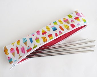 Iced lolly straw pouch, reusable straw pouch, pouch for reusable straws, pencil case, crochet hook case, chopstick case, gifts for her