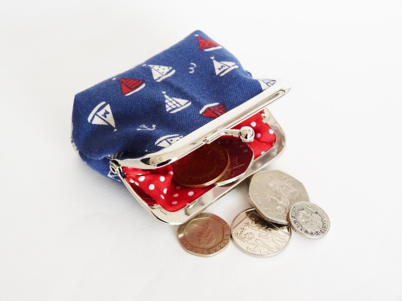 gift for a sailor Sailboat coin purse red whit and blue cotton sailing boat purse nautical gift boat print gifts for her earphone case
