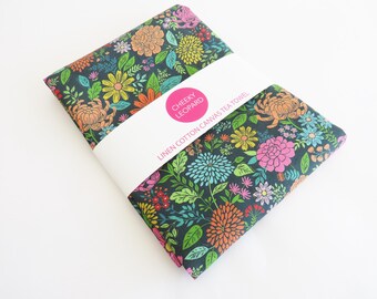 Paño de cocina floral, tela floral de lona de algodón y lino de colores brillantes