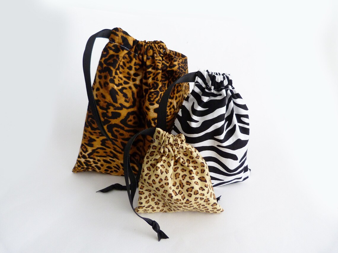 Animal Print Gift Bags Set of Three Cotton Animal Print Bags Etsy