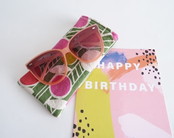 Étui à lunettes, tissu floral abstrait, étui à lunettes en lin, cadeaux pour elle, étui à lunettes de soleil, étui à lunettes, étui pour téléphone, étui pour iPhone, coton