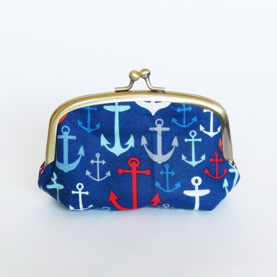 gift for a sailor Sailboat coin purse red whit and blue cotton sailing boat purse nautical gift boat print gifts for her earphone case