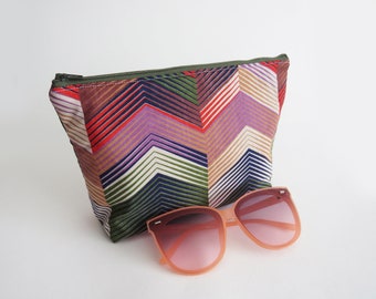 Chevon cosmetic bag, multi colour cotton chevron fabric, gifts for her, makeup bag, clutch bag, evening purse, cotton pouch, gifts for women