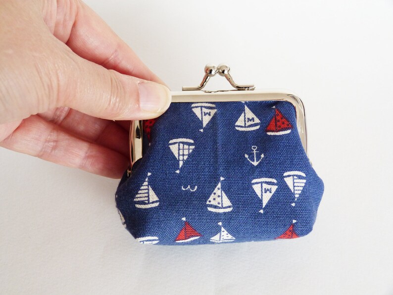gift for a sailor Sailboat coin purse red whit and blue cotton sailing boat purse nautical gift boat print gifts for her earphone case