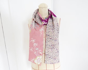 Kimono scarf, pink and purple Japanese kimono fabric, gifts for her, gifts for women, kimono gift, Japanese gift, Japan lover, silk scarf