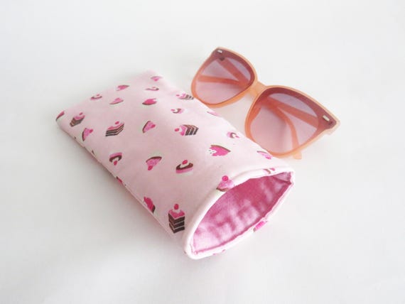 Handmade Cupcake Glasses Case: Pink Cotton Print, Padded - Etsy display picture 3
