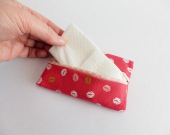 Lips tissue holder, red cotton lip print fabric, get well soon gift, gifts for her, makeup gift, gifts for girls, cotton case, kisses