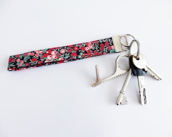 Liberty Print Key Fob: Red Berry Cotton Wristlet