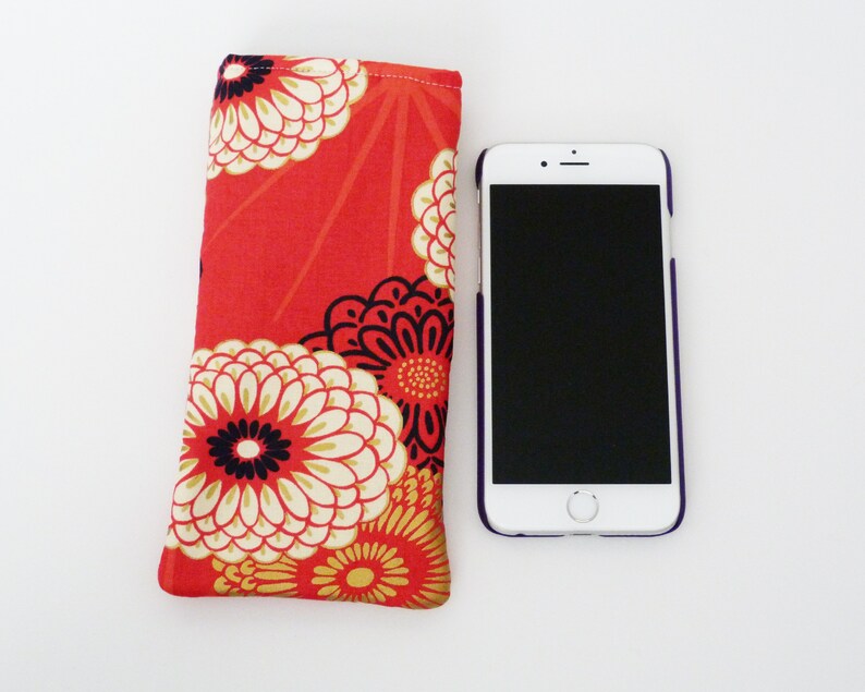 phone case chrysanthemum iPhone case red and gold cotton Japanese floral design gift for her Red Japanese glasses case Japanese design