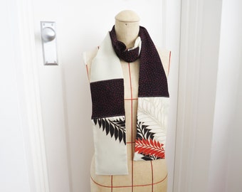 Vintage Kimono Fabric Scarf: Handmade Grey & Black Patchwork