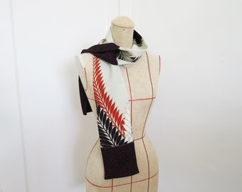 Vintage Kimono Fabric Scarf: Beige & Black Double Sided Patchwork Design