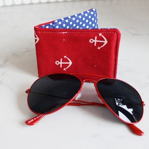 Anker Kartenhülle, rot-weißer Baumwoll-Ankerdruck, maritimes Geschenk, Seemannsgeschenk, Reisekartenhülle, Kreditkartenhülle, Visitenkartenhülle