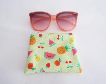 Fruit Print Cotton Coin Purse, Zipper Pouch