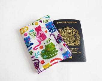 Cat passport cover, cat lover gift, gifts for cat lovers, cat gift, travel gift, cute cats, cat fabric, cotton passport cover, passport case