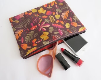 Canvas zipper pouch cosmetic bag, autumn leaf print