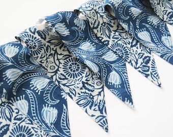 Guirnalda de algodón azul índigo, decoración del hogar