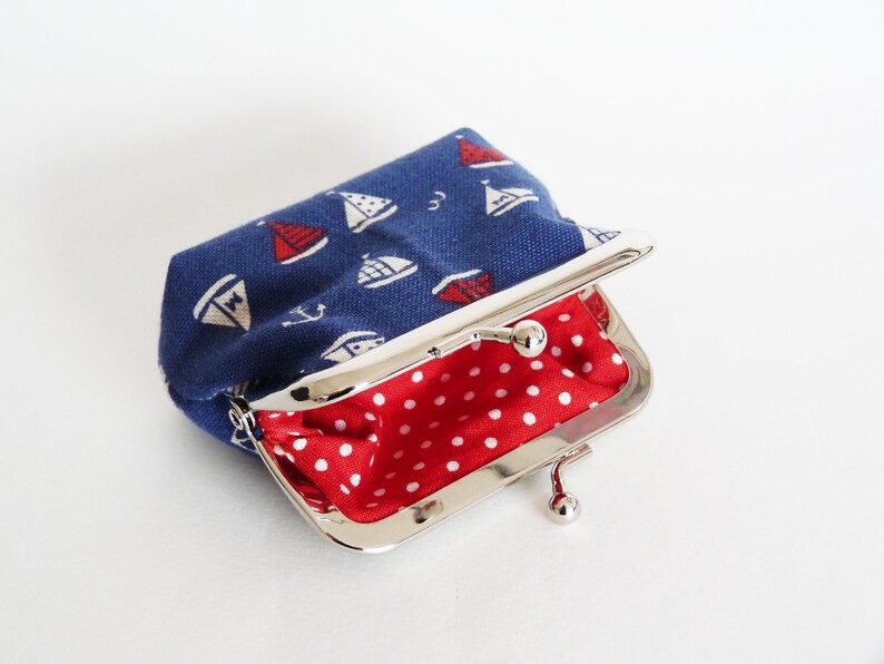 gift for a sailor Sailboat coin purse red whit and blue cotton sailing boat purse nautical gift boat print gifts for her earphone case