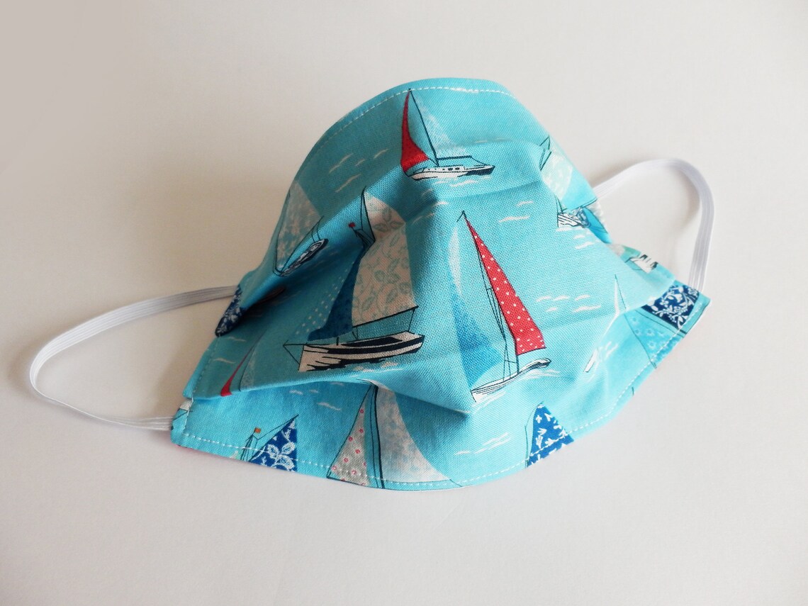 Sailboat face mask blue cotton boat print nautical mask Etsy