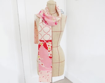 Kimono scarf, pink and red vintage kimono fabrics, silk scarf, Japan lover gift, gifts for her, gifts for women, Japanese kimono, Japan love