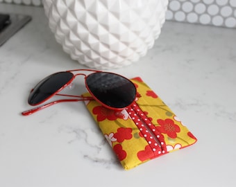 Blossom tissue holder, red and yellow cotton Japanese blossom fabric, gifts for her, get well soon gift, blossom gift, Japanese blossom
