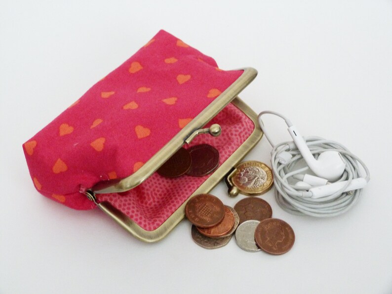 Love hearts coin purse, pink and orange cotton heart print purse, cotton pouch, makeup pouch, gifts for her, valentine gift, gifts for wife image 8