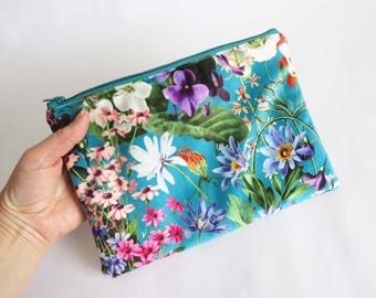 Bolso de mano con estampado floral botánico: Bolso de noche floral de terciopelo verde azulado