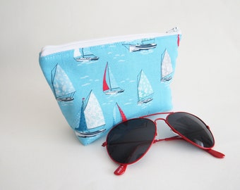 Monedero con cremallera, tela de velero azul, regalos para marineros, regalo de navegación, regalos para él, regalos para ella, bolsa de gadget, bolsa de viaje, vida marina, velas