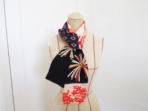 Kimono Scarf, Combination of Vintage Japanese Kimono Fabrics, Gifts for Her,  Gifts for Women, Silk Scarf, Kimono Scarf, Japanese Gift, 