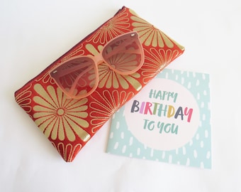 Bolso de mano naranja y dorado, tejido obi japonés, bolso de noche metálico.