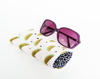 Glasses case, watermelon fabric, light pink and gold cotton watermelon design, cotton case