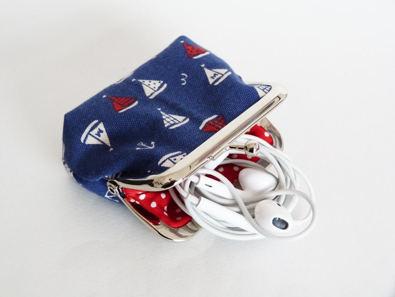 gift for a sailor Sailboat coin purse red whit and blue cotton sailing boat purse nautical gift boat print gifts for her earphone case