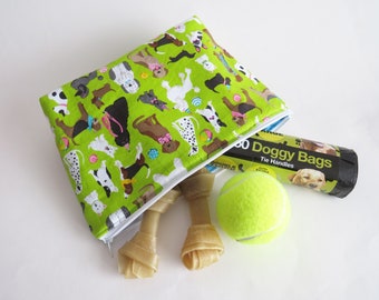 Dog pouch, green cotton dog fabric, gadget pouch, dog lover gift, gifts for dog lovers, dog purse, novelty dog print, dog fabric,