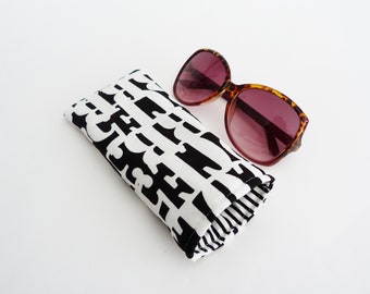 Alphabet glasses case, black and white cotton letter print, cotton glasses case, phone case, iPhone case, sunglasses case, spectacles case