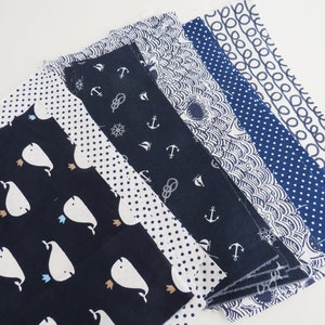 Nautical Fabric Scraps: Whale, Anchor, Shark Print Cotton Pieces