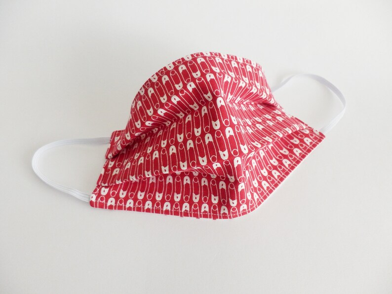 Safety Pin Face Mask Red and White Cotton Safety Pin Fabric Etsy