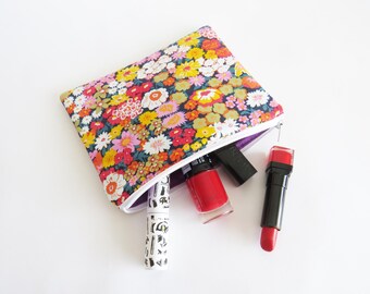 Monedero de algodón multicolor con cremallera floral