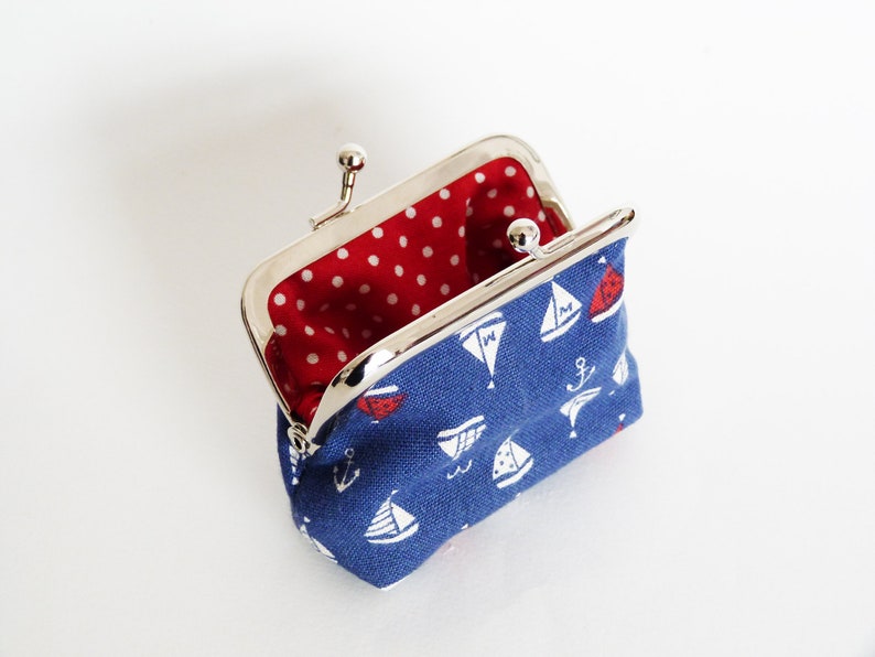 gift for a sailor Sailboat coin purse red whit and blue cotton sailing boat purse nautical gift boat print gifts for her earphone case