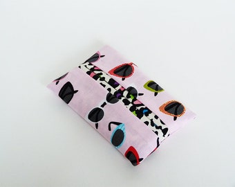 Tissue holder, sunglasses fabric, multi colour cotton 1950s sunglasses design, cotton case