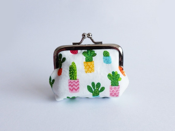 Cactus Coin Purse: White Cotton Fabric, Silver Clasp - Etsy
