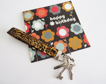 Leopard print key fob wristlet, leopard lover, leopard gift, gifts for her, leopard print gift, gifts for women