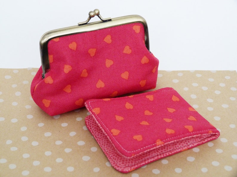 Love hearts coin purse, pink and orange cotton heart print purse, cotton pouch, makeup pouch, gifts for her, valentine gift, gifts for wife image 10