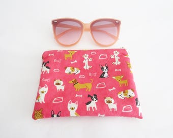 Dog Print Zipper Pouch: Cotton Change Purse, Makeup Bag
