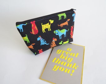 Dog Fabric Zipper Pouch: Multi-Color Cotton, Dog Lover Gift