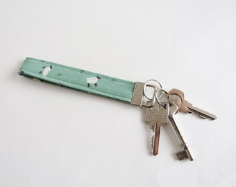 Cotton Sheep Key Fob Wristlet: Handmade Green Keychain