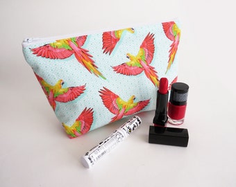 Parrot cosmetic bag, parrot print purse, makeup bag, gadget pouch, travel bag, parrot lover, parrot gift, parrot purse, gifts for her