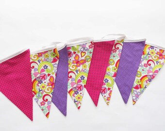 Guirnalda de tela de algodón hecha a mano, estampado de amor y paz, decoración para dormitorio infantil